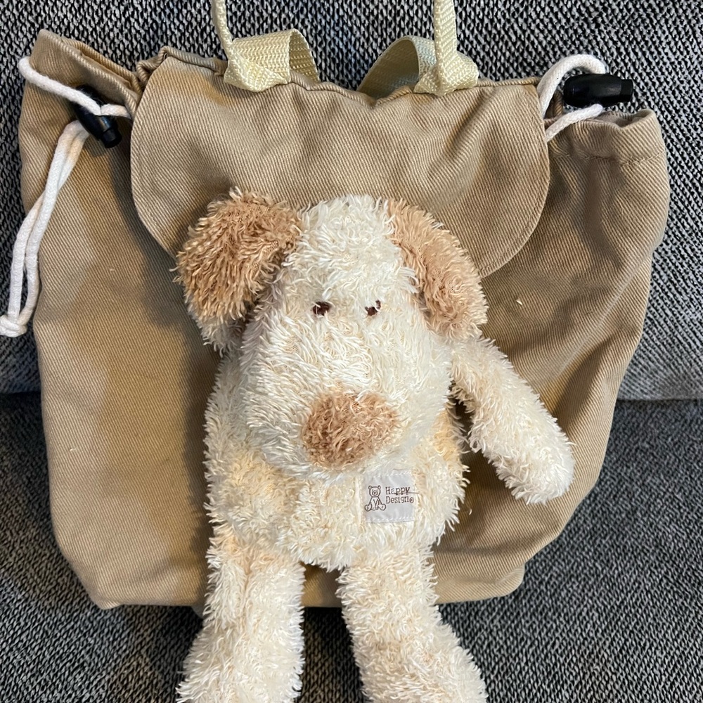 Plush Dog Backpack- Tan and Cream